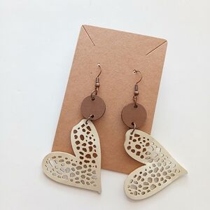 Fashion Jewelry Cream and Brown Heart Earrings